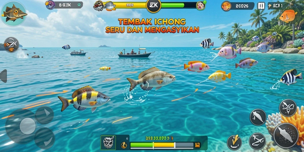 Tampilan gameplay seru dalam 8ZK saat menangkap ikan.