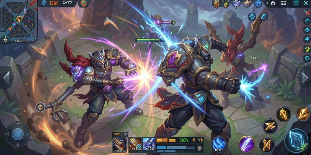 Screenshot gameplay CV777 menampilkan pertarungan tim yang mendebarkan.