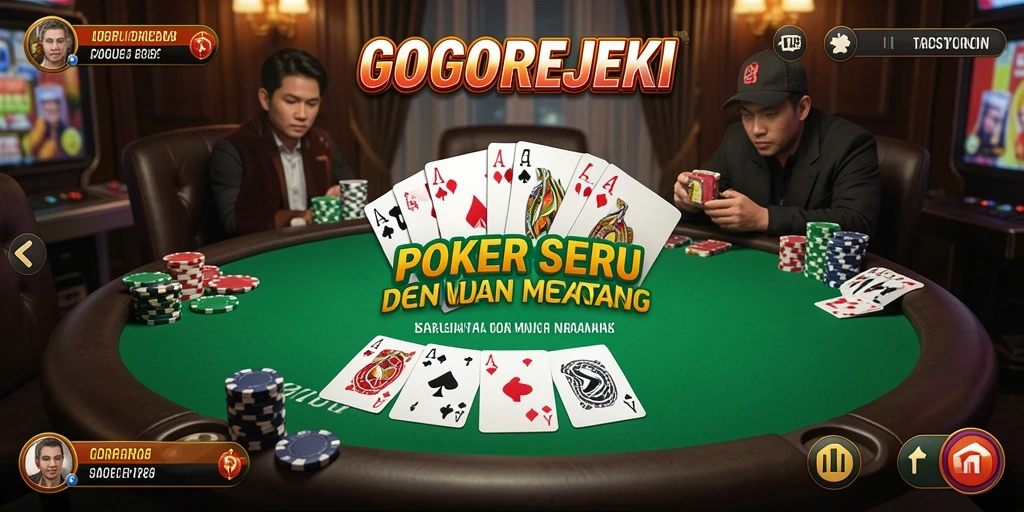 Tampilan gameplay seru dalam GOGOREJEKI yang menunjukkan pertarungan Poker.