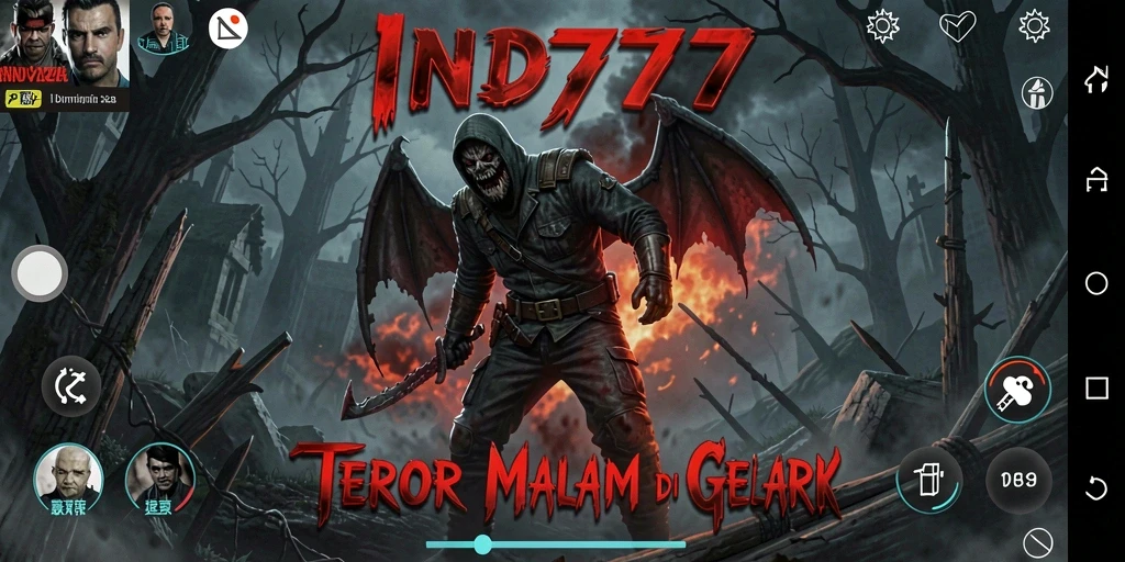 Screenshot gameplay <strong>IND777</strong> menampilkan suasana mencekam dengan efek visual yang menyeramkan.