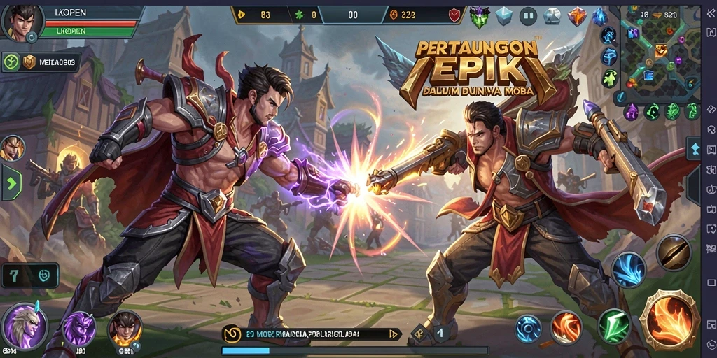 Tangkapan layar menunjukkan pertempuran seru dalam game MOBA.