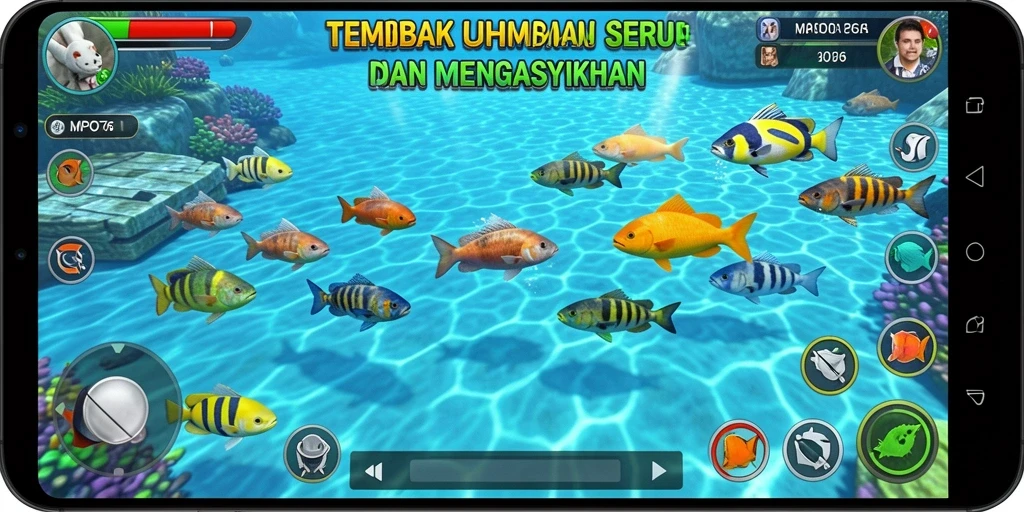 Tampilan gameplay MPO76 dengan aksi tembak ikan yang seru.
