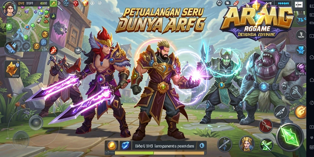 Gameplay RPGAME yang menampilkan pertempuran seru dan eksplorasi dunia.