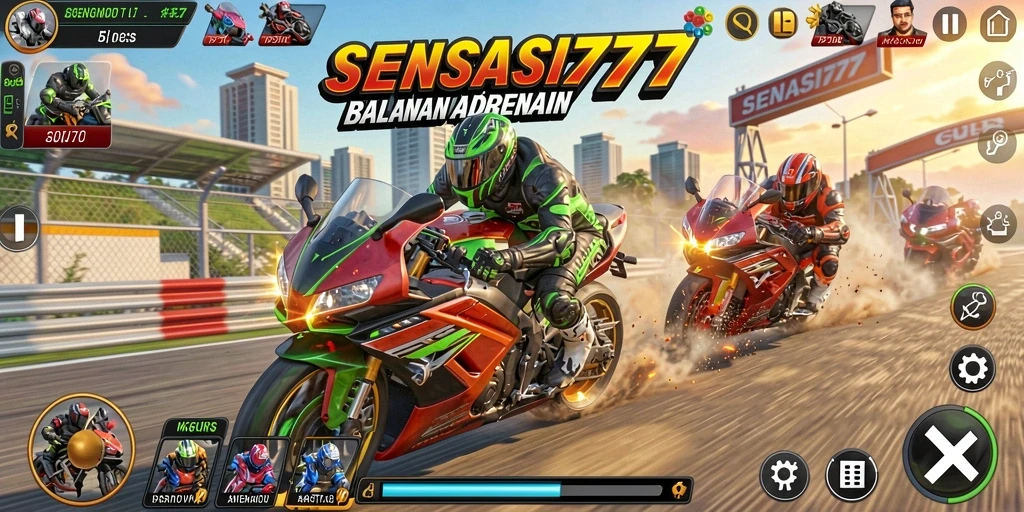 Tampilan permainan SENSASI777 yang mendebarkan saat balapan motor.