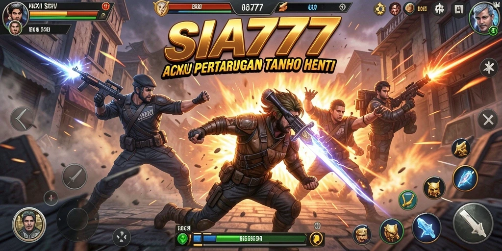 Screenshot utama SIA777 menampilkan aksi pertempuran yang intens dan karakter yang beragam.