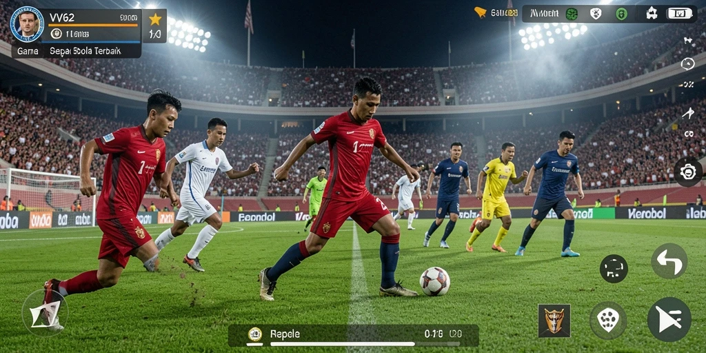 Tampilan gameplay penuh aksi dalam permainan sepak bola VV62.